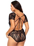 Teddy, lace, crossing straps, short sleeves, plus size